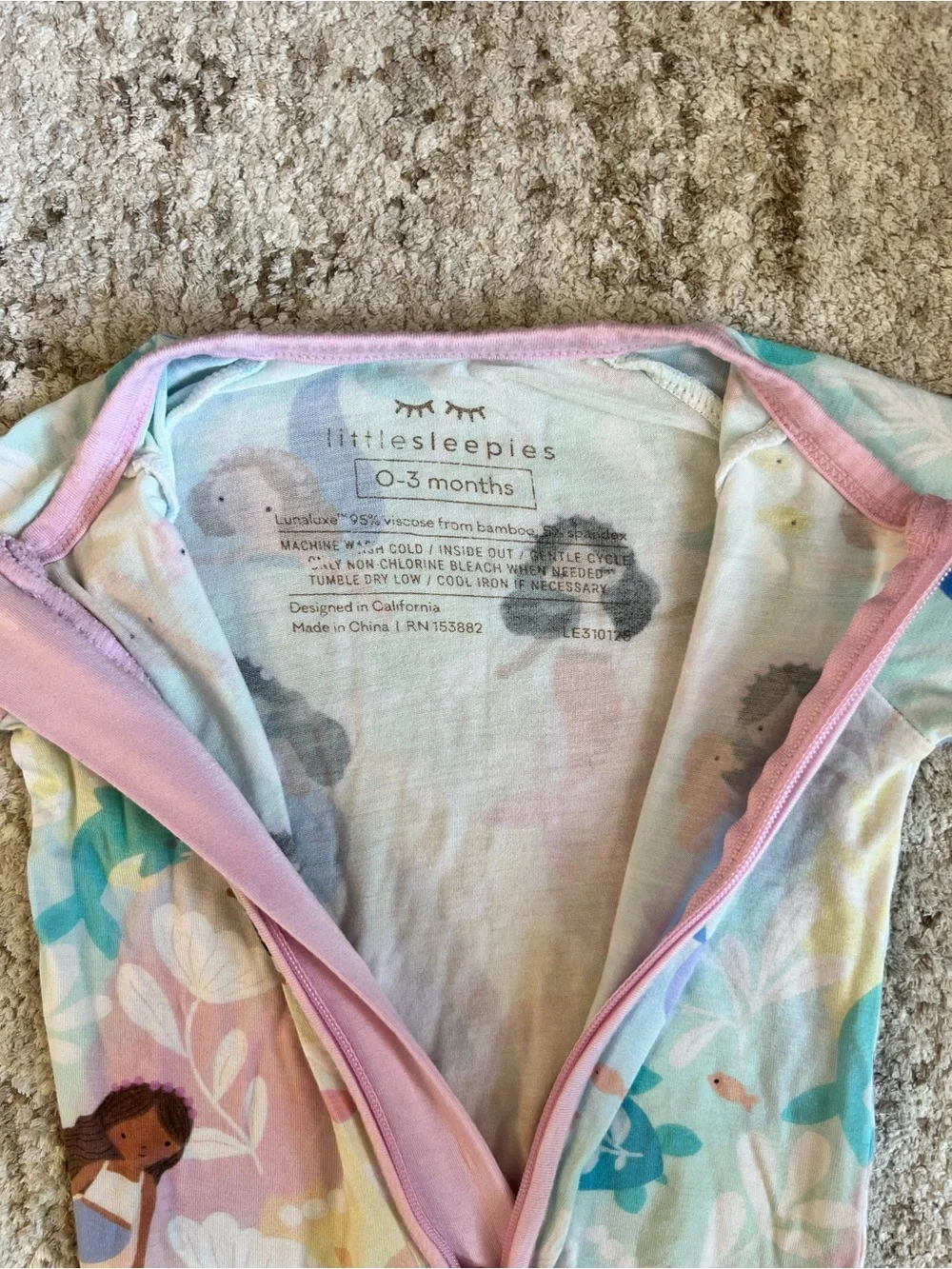 Little Sleepies Mystic Mermaids Zippy Bamboo Convertible Sleeper 0-3 months